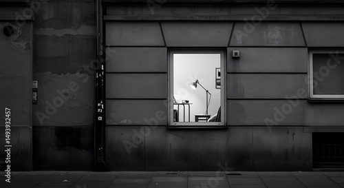 Illuminated Room Visible Through Window on City Street