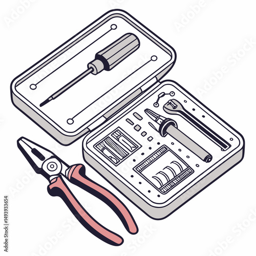 Repair kit tools electronics soldering iron pliers screwdriver case