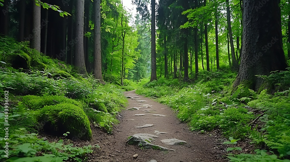 Obraz premium there is a path in the middle of a forest with lots of trees