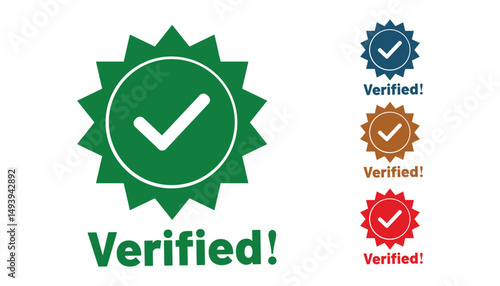 Verified Badge Icons Green Red Brown Blue Checkmark Seal Approval Guarantee Trustworthy Authenticated