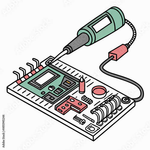 Professional soldering iron and circuit board illustration