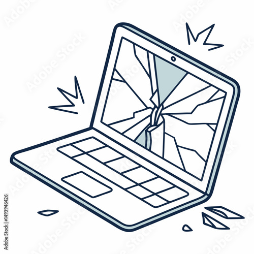 Broken laptop screen cracked display computer damage