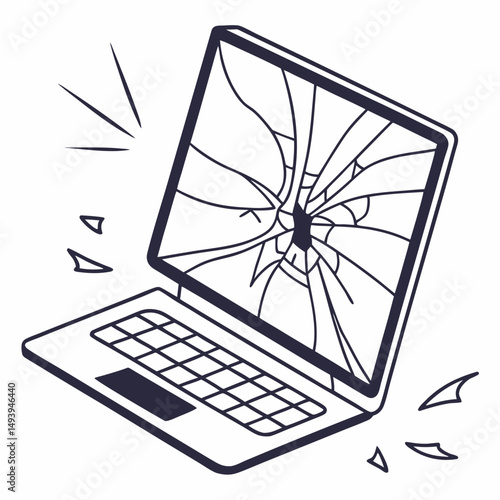 Broken laptop screen isolate professional design element