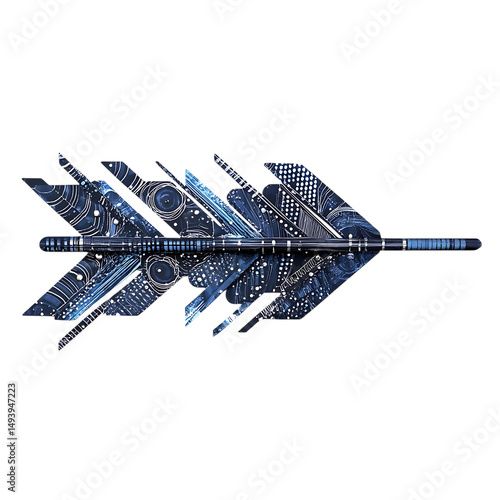 Abstract Arrow with Intricate Layers in Deep Indigo Isolated on Transparent Background