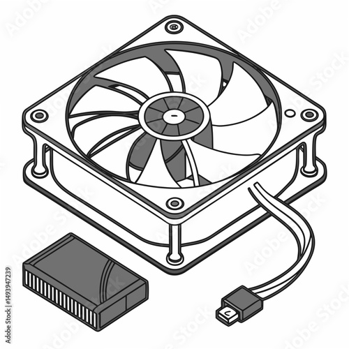 Professional computer cooling fan isolated on white background