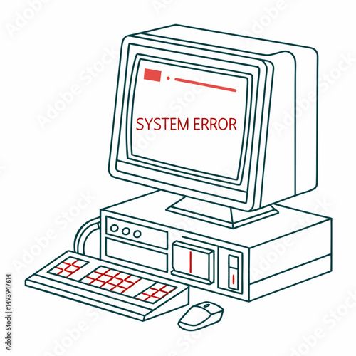Retro computer system error vintage technology illustration