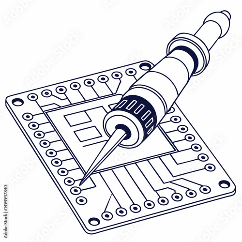 Professional soldering iron on circuit board, clean cutout