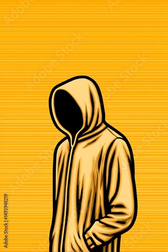 Hooded Figure Against Yellow Background