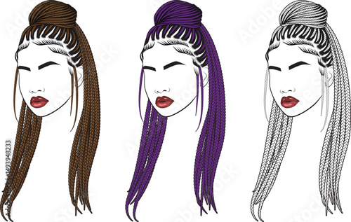 Beautiful Women with Braids Bun Hairstyle