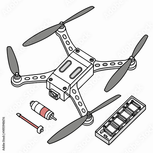 Quadcopter drone disassembled parts diagram