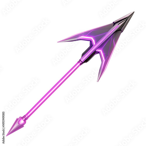 Futuristic Arrow with Innovative Details in Neon Pu Isolated on Transparent Background