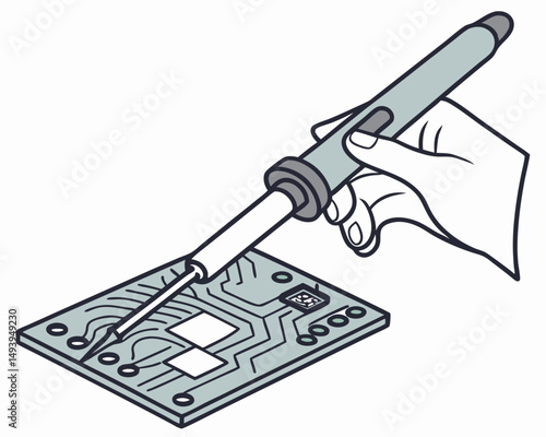 Professional soldering iron circuit board repair illustration