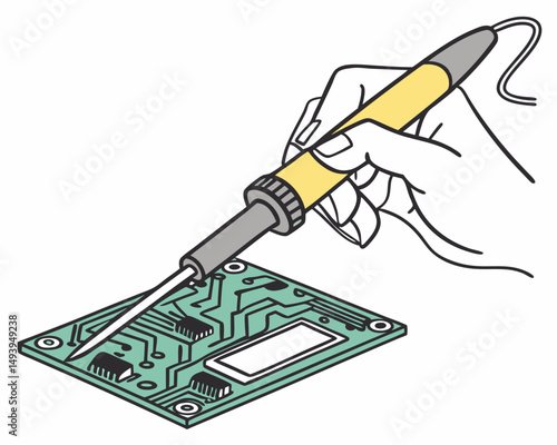 Hand soldering circuit board professional illustration transparent background