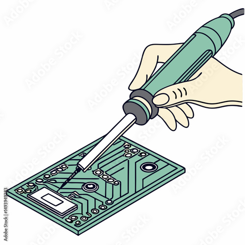 Professional soldering iron repairing circuit board illustration
