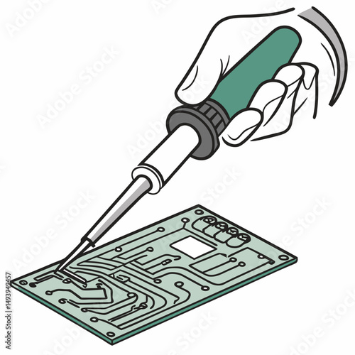 Soldering a circuit board electronic repair illustration