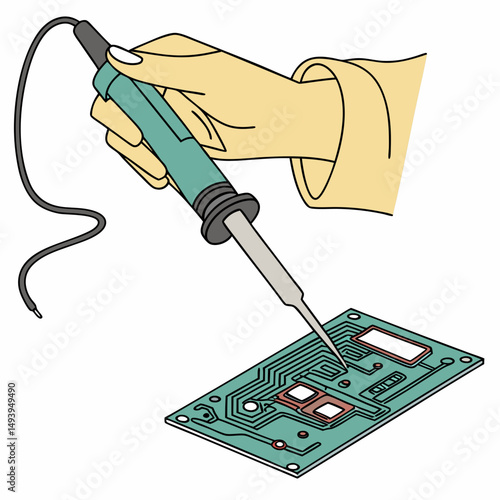 Hand soldering electronic circuit board repair