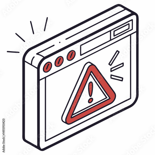 Website error alert warning sign isometric illustration