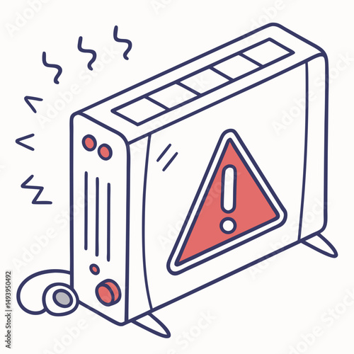 Malfunctioning electric heater warning sign illustration