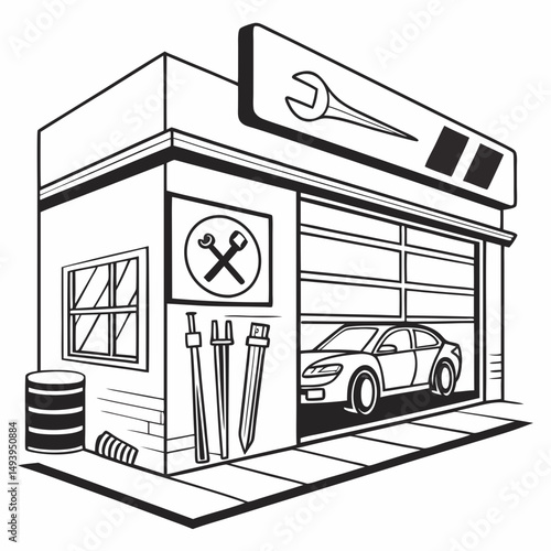 Professional car repair garage illustration transparent background