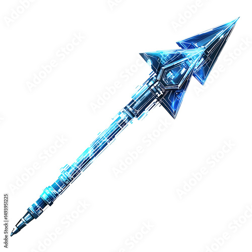 Futuristic Arrow with Digital Precision in Electric Blue and White Sword Isolated on Transparent Background