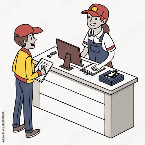 Customer service desk illustration happy workers