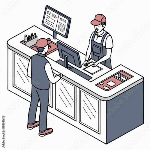 Customer service at modern store counter
