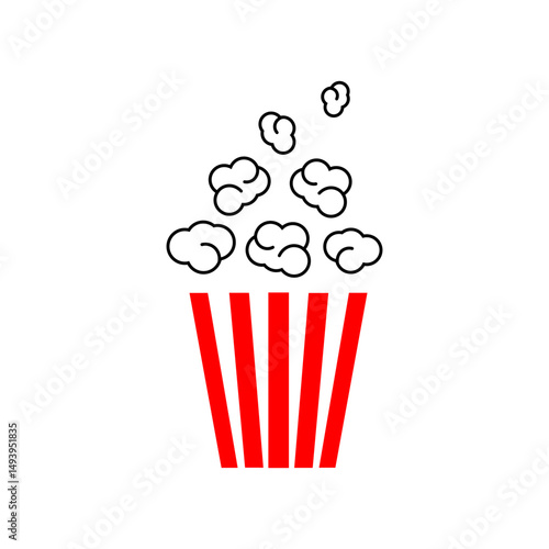 Popcorn overflowing from a striped container in a fun and playful design relevant for movie nights and celebrations