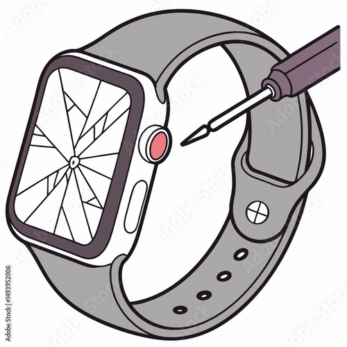 Broken smartwatch screen repair illustration isolated