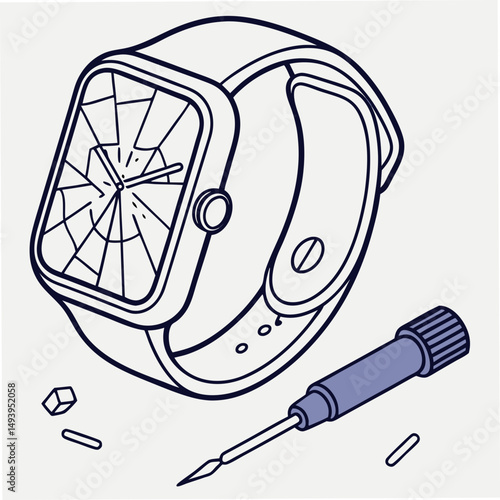 Broken smartwatch screen repair kit illustration