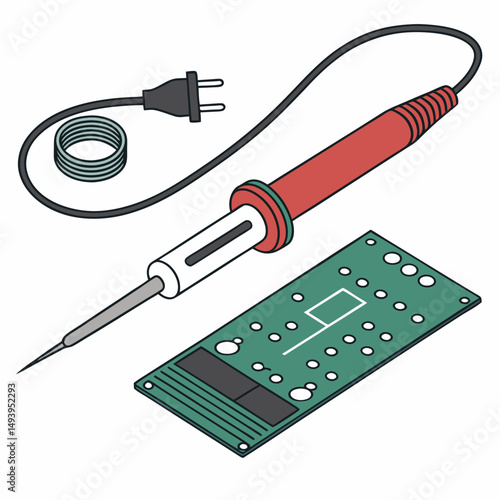 Professional soldering iron and circuit board illustration