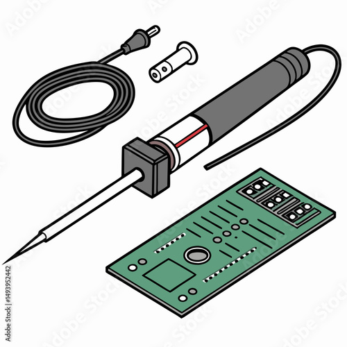 Soldering iron kit with circuit board and accessories