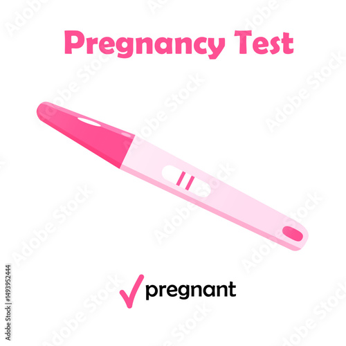Homemade pregnancy test illustration with two stripe or positive result with lettering isolated on white background.	
