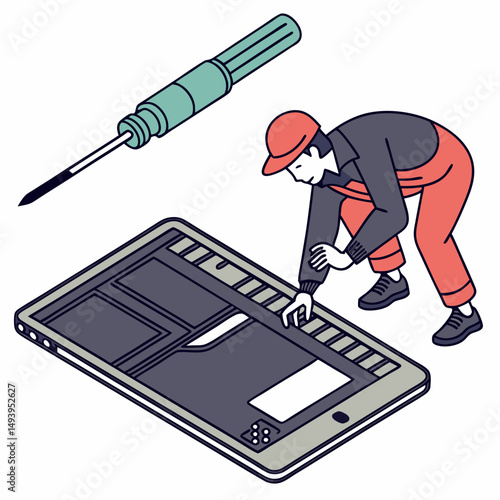 Technician repairing smartphone screen replacement service