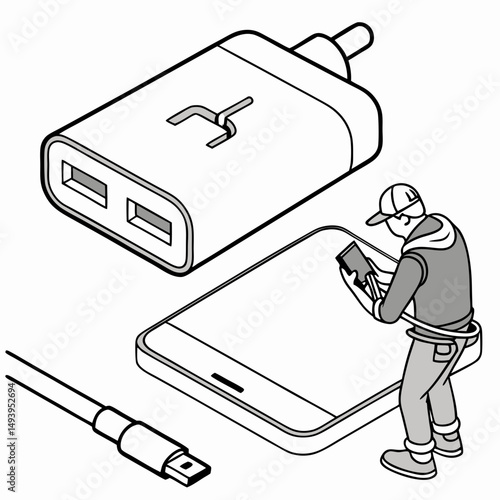 Person charging smartphone with dual usb charger