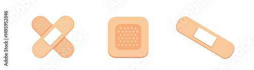 Collection of different shaped band aids isolated on white background.