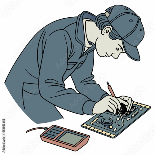 Technician repairing electronic circuit board device