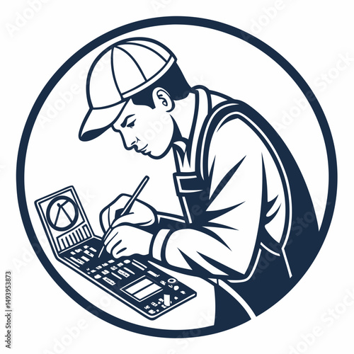 Technician working on electronic device detailed illustration