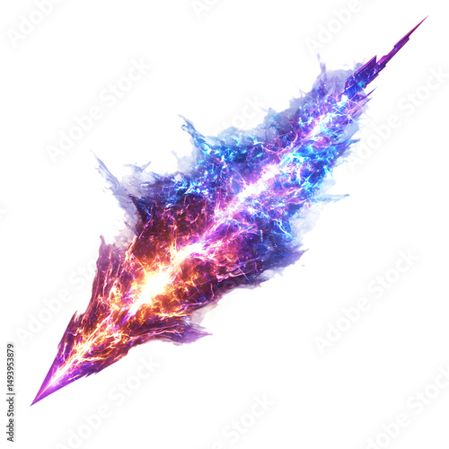 A Glowing Plasma Core Arrow with Gamma Ray Bursts Isolated on Transparent Background