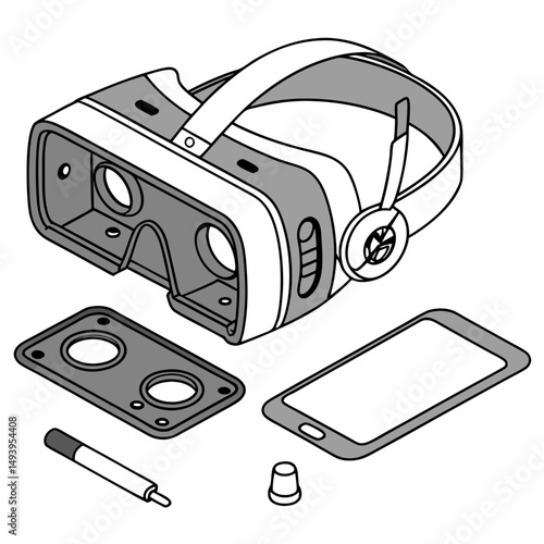 Professional vr headset disassembled parts isolated on white