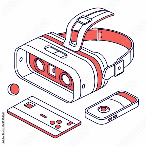 Virtual reality headset isometric illustration gaming technology