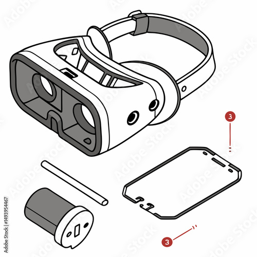 Virtual reality headset disassembled parts diagram