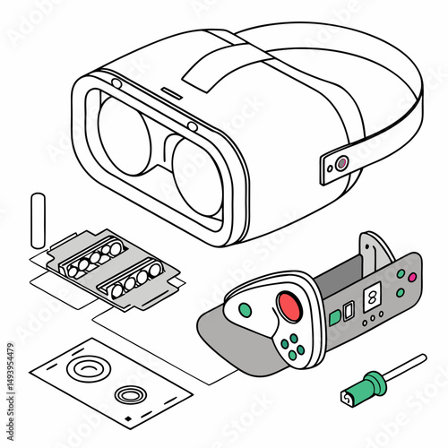 Virtual reality headset disassembled parts diagram