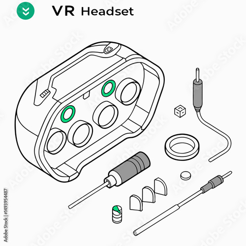 Vr headset disassembled parts diagram isometric view