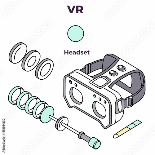 Virtual reality headset disassembled isometric illustration