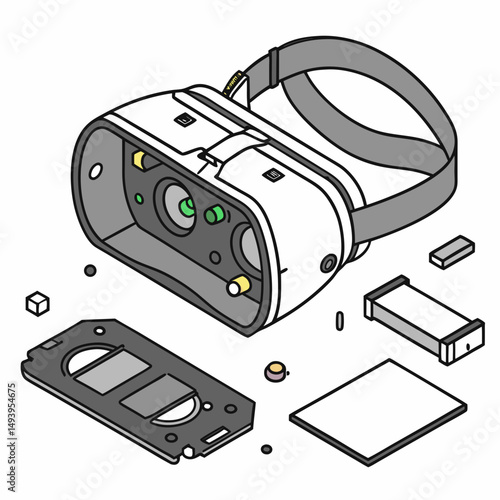 Virtual reality headset disassembled components exploded view