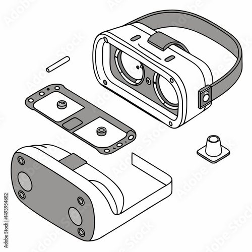 Virtual reality headset disassembled parts diagram