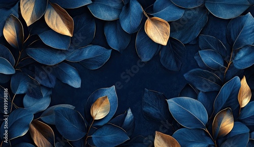 Deep blue and gold leaves frame