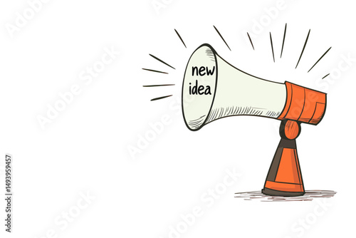The image of a writing note highlights the emergence of a new idea, which is a result of mental conception, accompanied by a grunge megaphone signifying a loud and screaming speech