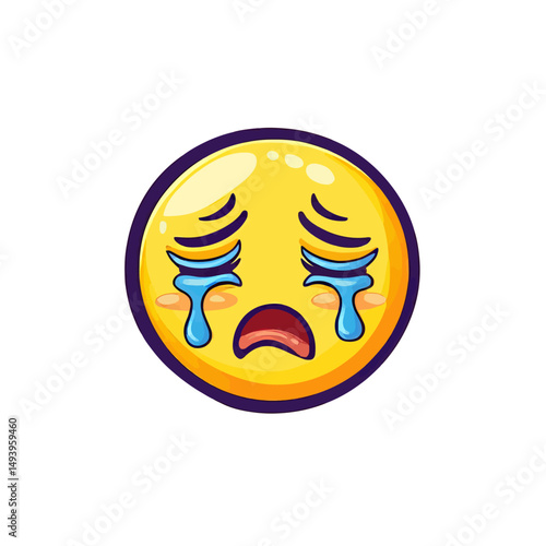 The distraught face emoji shows tears streaming down both cheeks, symbolizing an inconsolable state of sadness