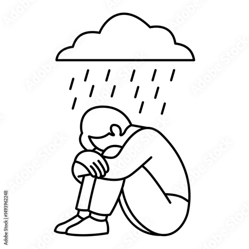 Sad man icon in line style. An anxious man icon in line style. Stressed man icon in line style. Icons about mental health and mental illness